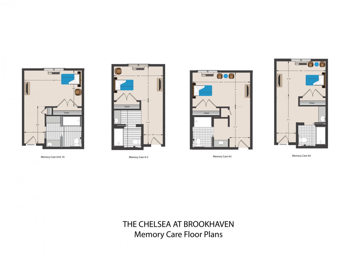 Floor plans for memory care units at The Chelsea at Brookhaven.
