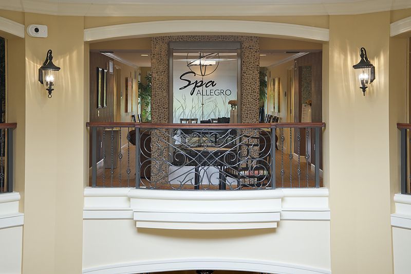 Entrance to a luxury spa with elegant interior design.