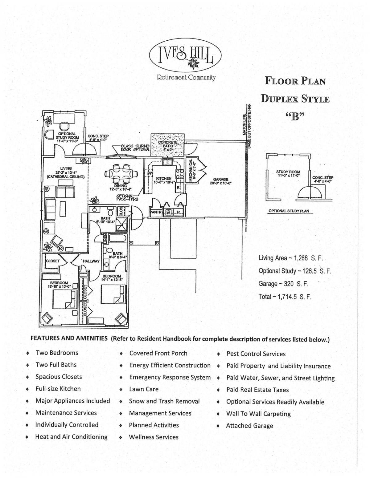 Floor plan of a duplex style home with detailed room layout and dimensions.