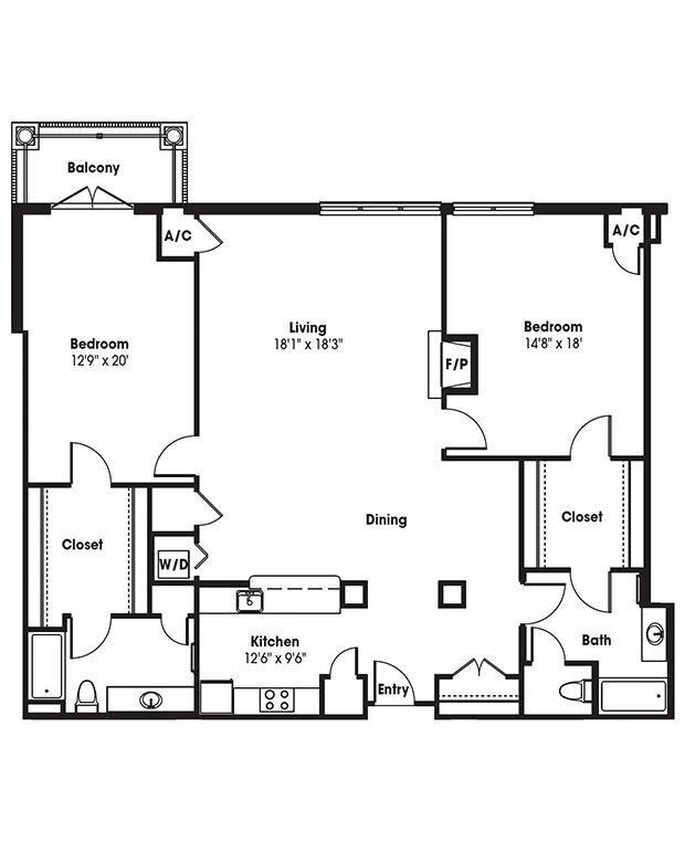 This image shows a detailed floor plan of an apartment with labeled rooms.