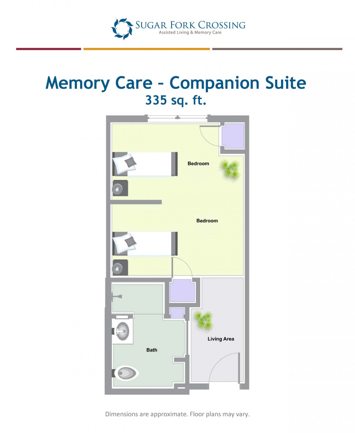 Floor plan of a Memory Care Companion Suite measuring 335 square feet.