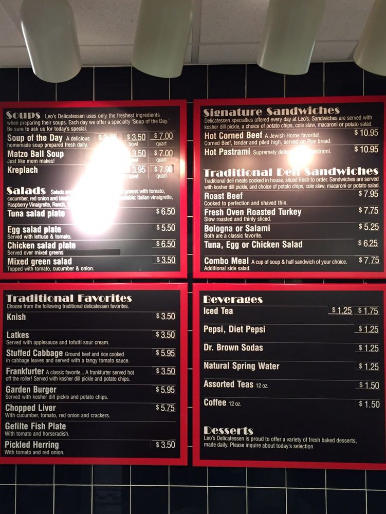 Restaurant menu displaying various food items and prices.