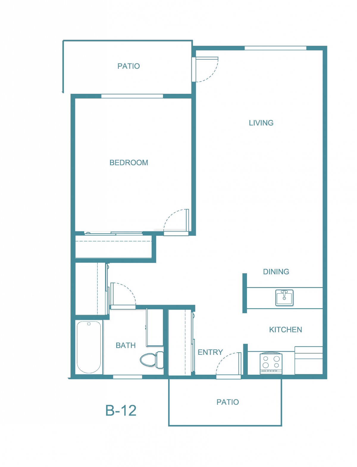 A floor plan layout of an apartment showing various rooms and spaces.