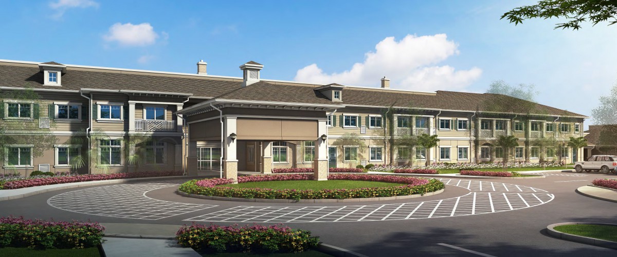 A modern commercial building with well-maintained landscaping and a parking area.