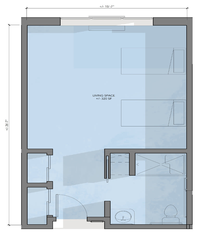 Blueprint of a room layout with architectural details.