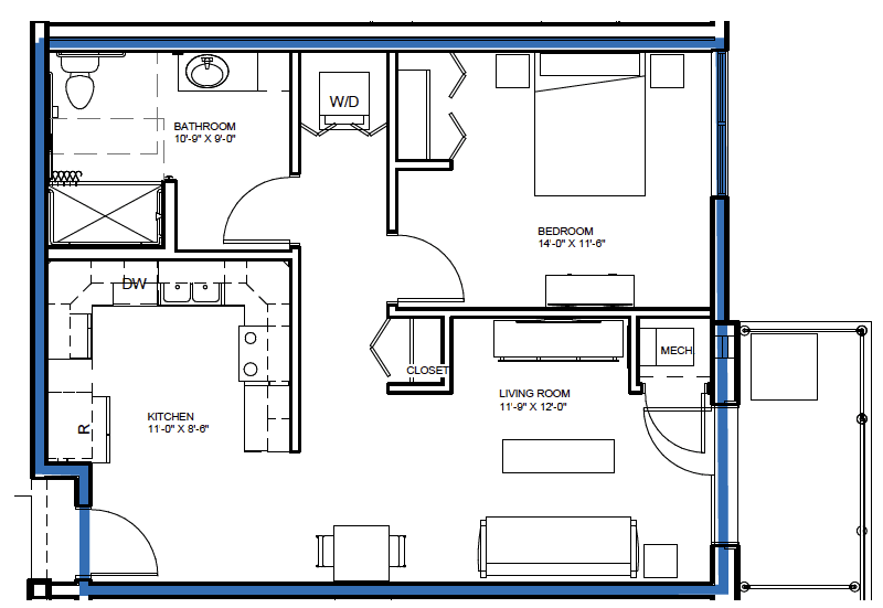 A detailed floor plan of an apartment showing various rooms and their layout.