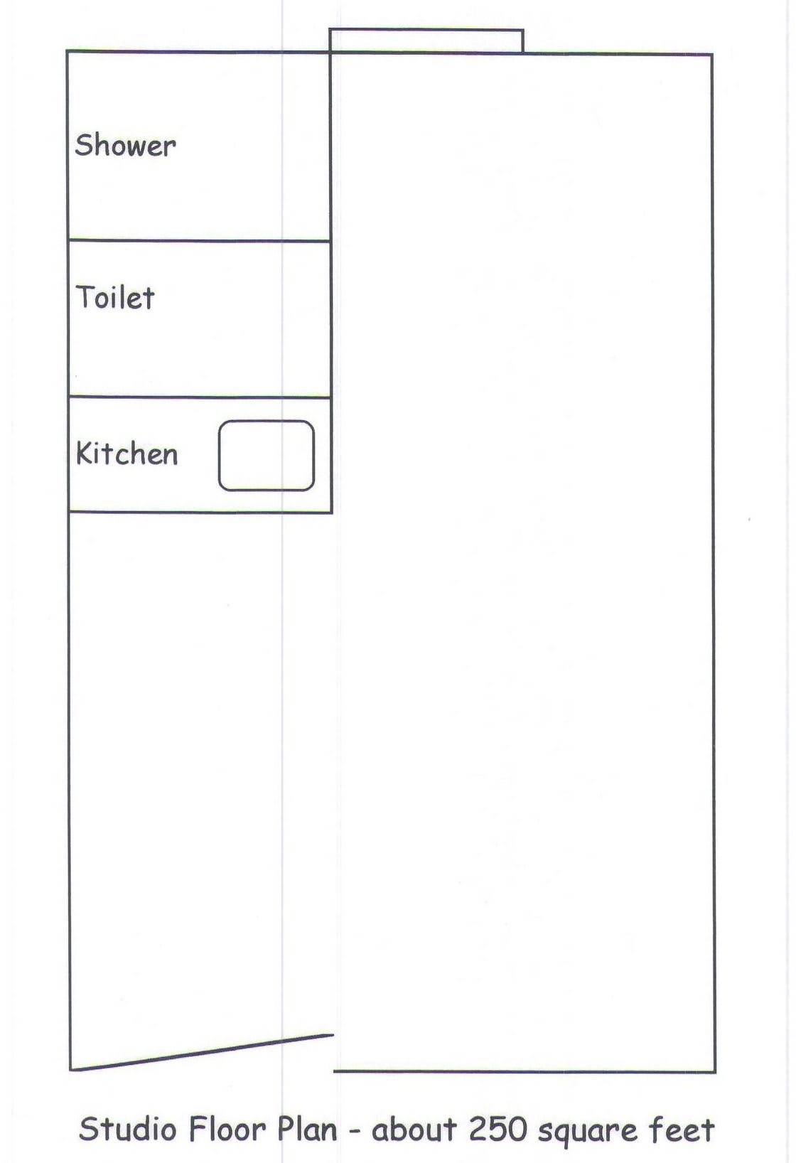 A simple floor plan featuring a toilet and kitchen.