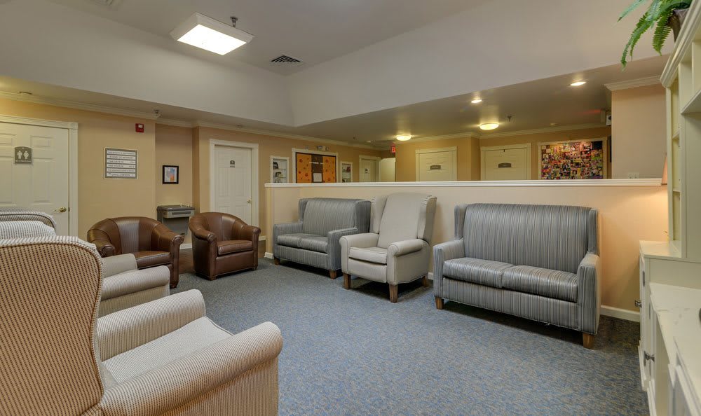 A spacious waiting room with comfortable seating arrangements.