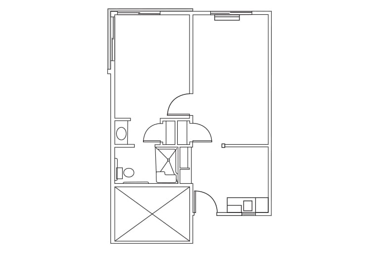 A simple floor plan of a small apartment.