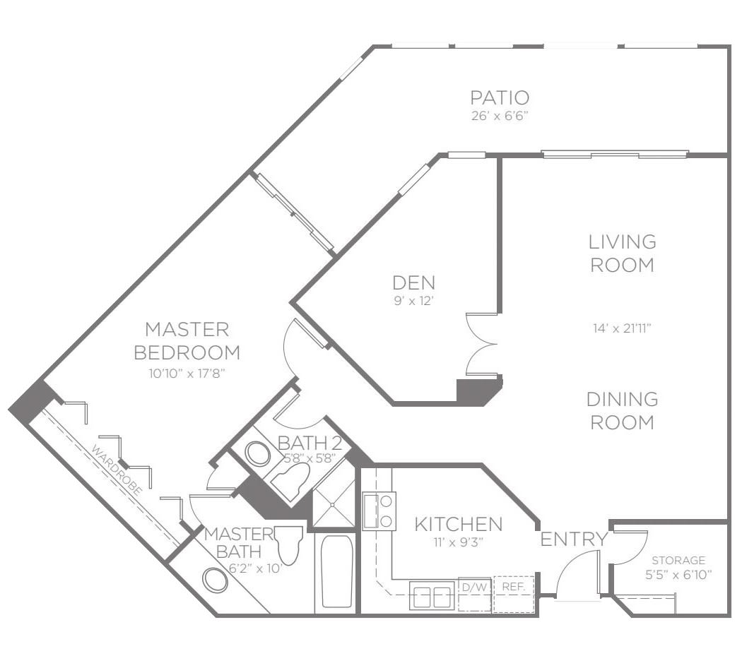 A detailed floor plan showing the layout of a home, including key areas such as the master bedroom, living room, dining room, kitchen, and patio.