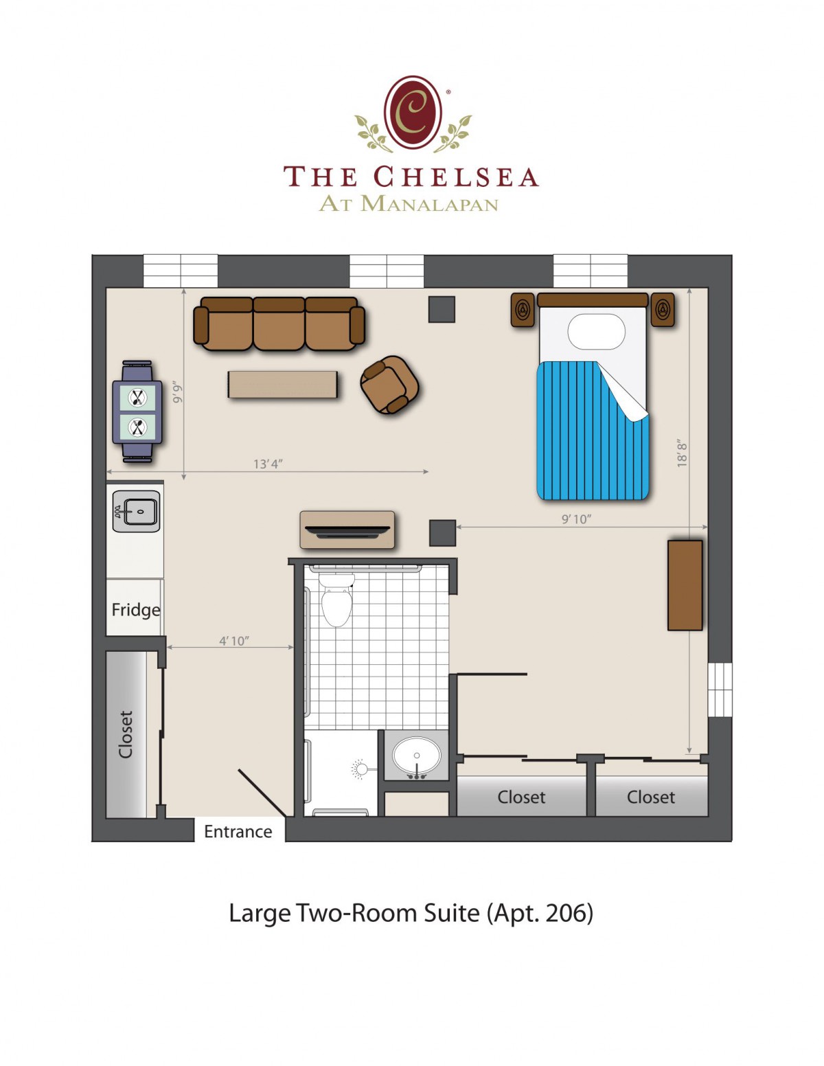 Floor plan of a large two-room suite at The Chelsea.