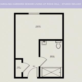 A floor plan of a studio apartment with a living area and bathroom.