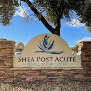 Sign for Shea Post Acute Rehabilitation Center in an outdoor setting.