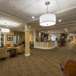 A welcoming lobby area with a reception desk and comfortable seating.