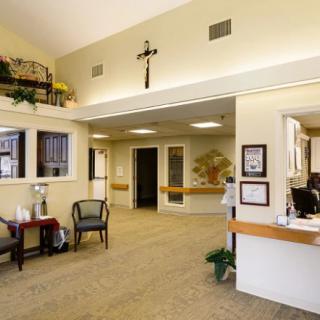 A welcoming reception area with seating and decor.