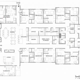 Architectural floor plan depicting the layout of rooms and common areas.