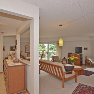 A cozy living room with bright natural light and comfortable furniture.