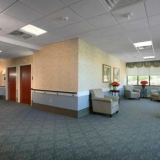 A serene waiting room with comfortable seating and natural light.