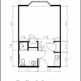 A detailed floor plan illustrating the layout of a small apartment or room with labeled dimensions.
