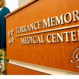 A close-up of a sign at Torrance Memorial Medical Center.
