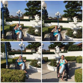 A family enjoying a sunny day by the fountain in the park.