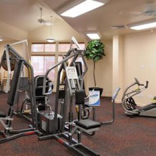 A well-equipped gym with various exercise machines and workout equipment.