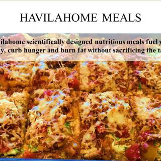 Havilahome Meals advertisement showcasing nutritious meal options.