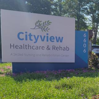 Sign for Cityview Healthcare & Rehab facility.