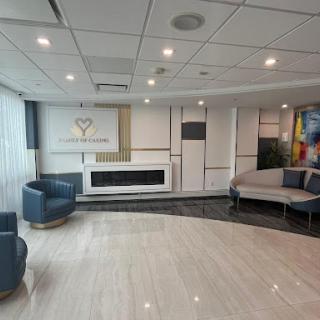 A modern lobby featuring stylish seating and contemporary design.