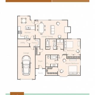 A floor plan showing the layout of a residential house, including rooms and a garage.