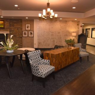 Modern lobby with stylish furniture and contemporary decor.