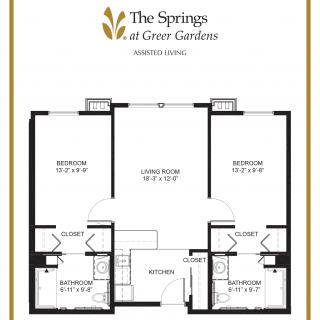 Floor plan of an apartment layout at The Springs at Greer Gardens.