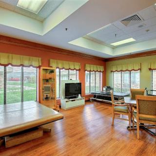 A spacious and modern living room featuring large windows that bring in natural light, complemented by wooden flooring and colorful walls.