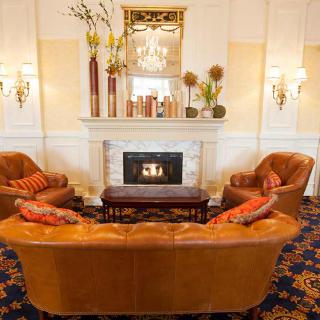 A cozy, luxurious living room with a fireplace and plush seating.