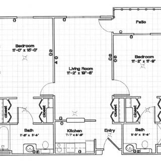 A detailed floor plan of an apartment layout with labeled rooms and measurements.
