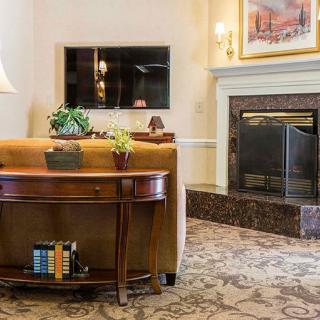Cozy living room with a fireplace, television, and elegant decor.