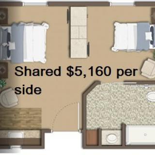 Floor plan of a shared room, costing $5,160 per side.
