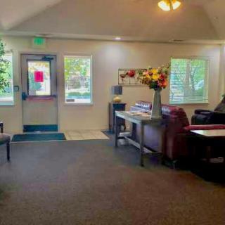 A cozy lobby area with comfortable seating and tasteful decor.