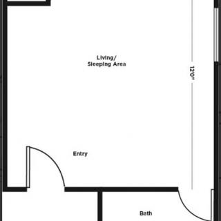 A basic floor plan showing a living/sleeping area with an entry and bath.
