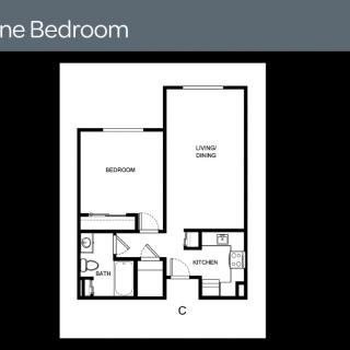 A floor plan of a one-bedroom apartment.