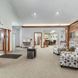 A modern lobby area with comfortable seating and contemporary decor.