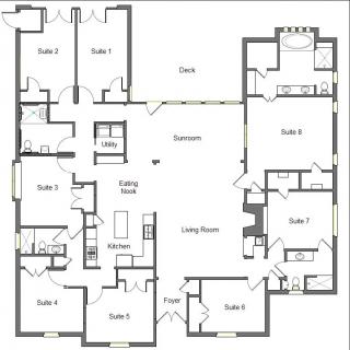 A detailed floor plan illustrating the layout of a house with multiple rooms and spaces.