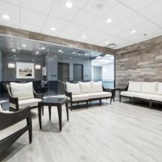 A modern lobby area with comfortable seating and sleek decor.
