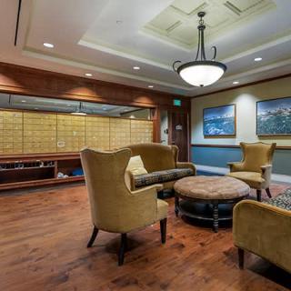 A cozy lounge area with comfortable seating and elegant decor.