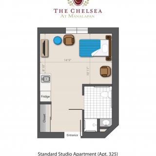 Standard Studio Apartment Floor Plan at The Chelsea
