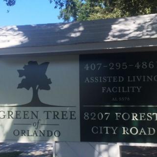 Sign for Green Tree of Orlando assisted living facility.