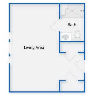 Floor plan featuring a living area and bathroom layout.