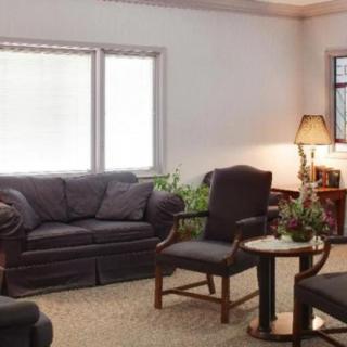 A cozy living room featuring a sofa, chairs, and a lamp with plants adding a touch of greenery.