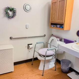 An accessible bathroom with grab bars and safety features.