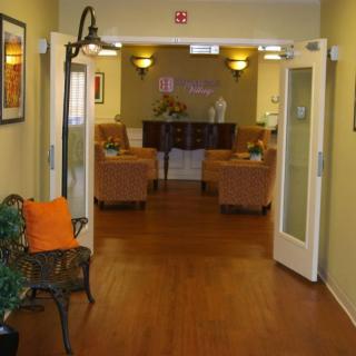 A welcoming lobby area with comfortable seating and warm decor.